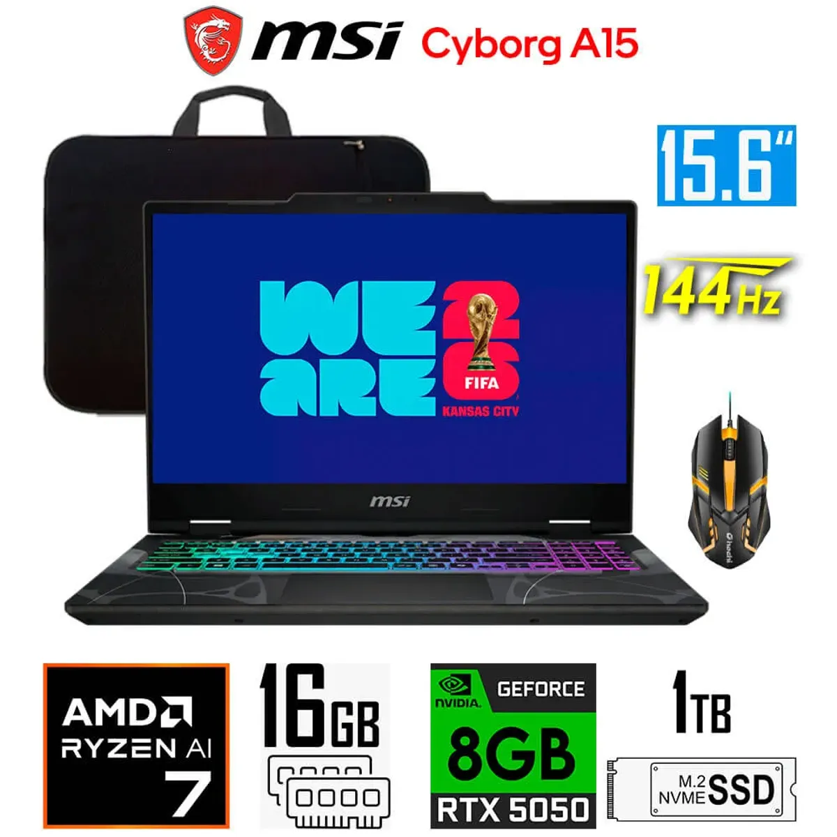 Msi - Laptop gamer MSI Cyborg A15 IA Ryzen 7-260 Nvidia 8gb Rtx5050 Ram 16gb 1tb Ssd 15.6″ FHD 144Hz