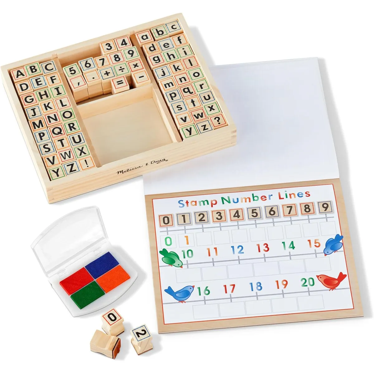 MELISSA - Set Sellos Madera Letras Nameros Melissa Doug Deluxe