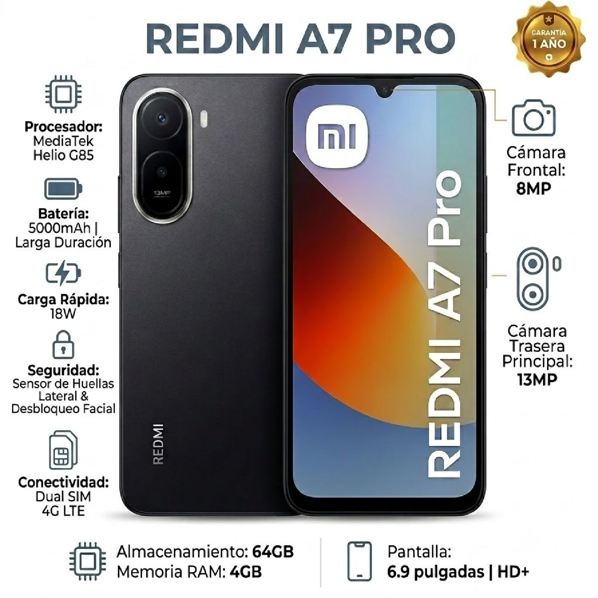 XIAOMI - Celular Xiaomi Redmi A7 Pro 64GB 4GB RAM - Negro