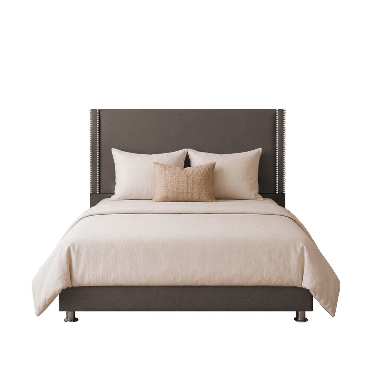 MUEBLES MACRUMO - Cama tapizada Elena - 1.5 plz - Beige Oscuro