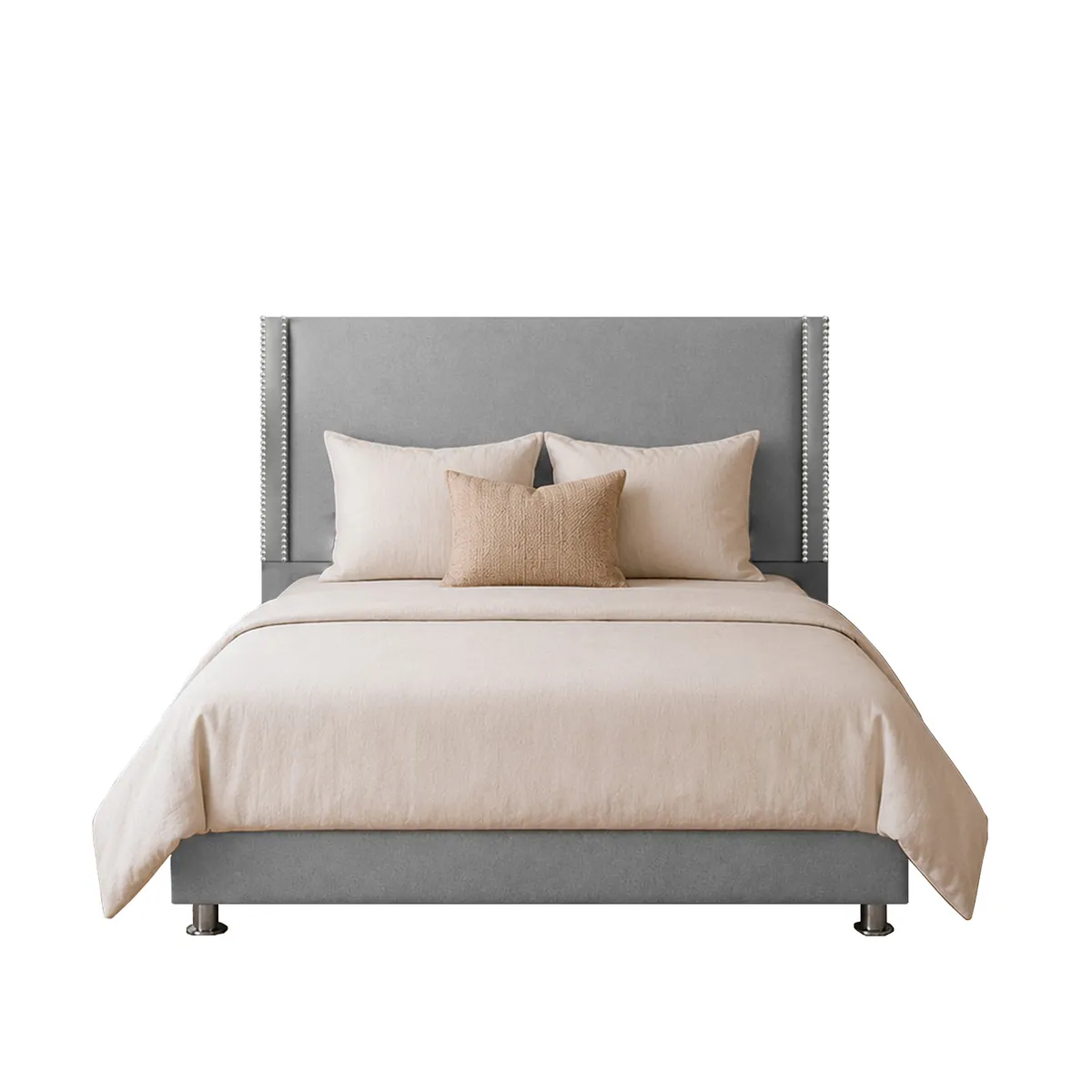 MUEBLES MACRUMO - Cama tapizada Elena - 1.5 plz - Gris Claro