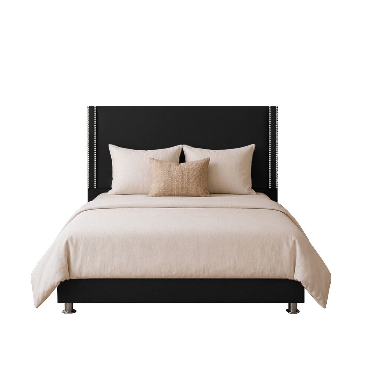 MUEBLES MACRUMO - Cama tapizada Elena - 1.5 plz - Negro