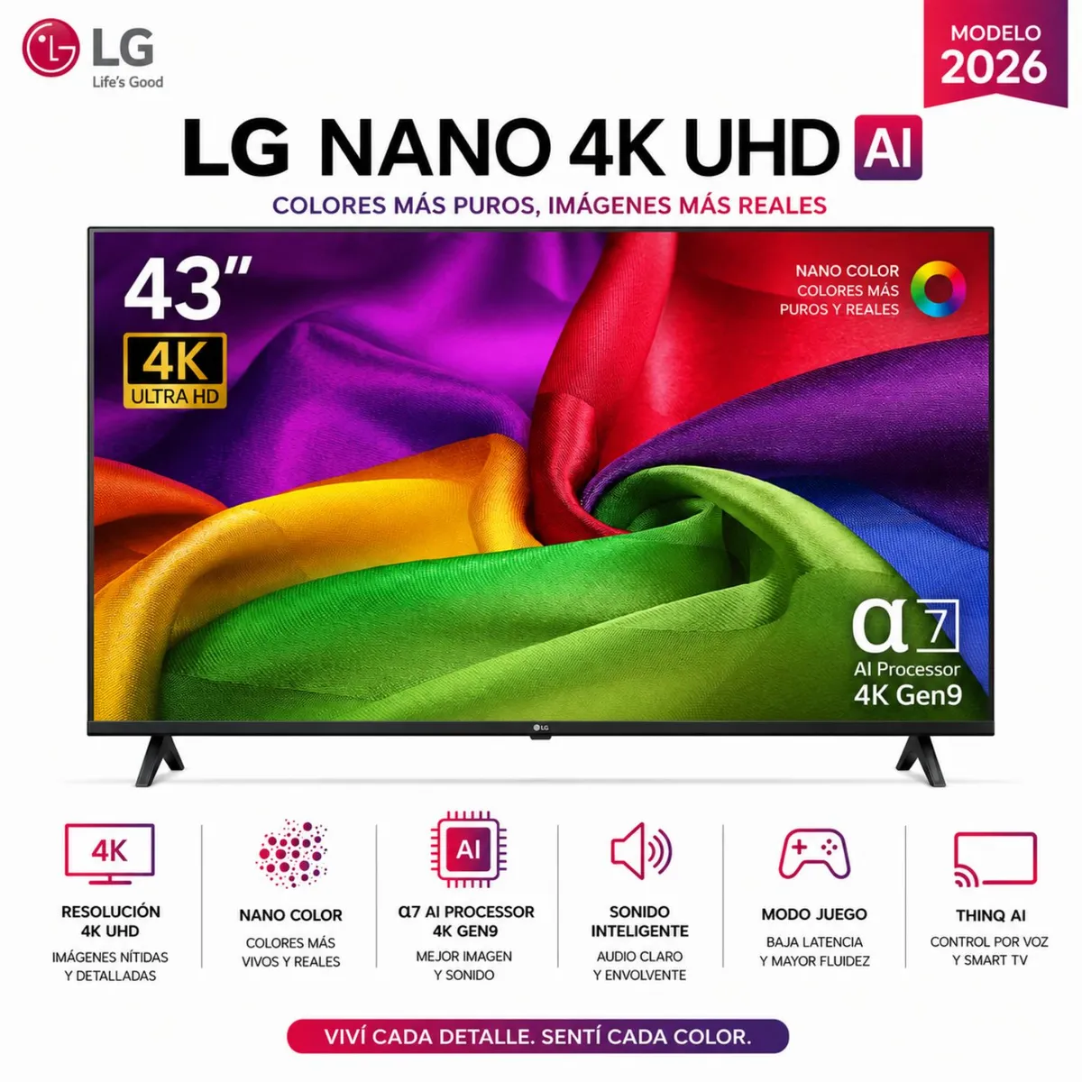 LG - Televisor LG 43 NANO 4K UHD AI Smart TV 43NU800BPSC 2026