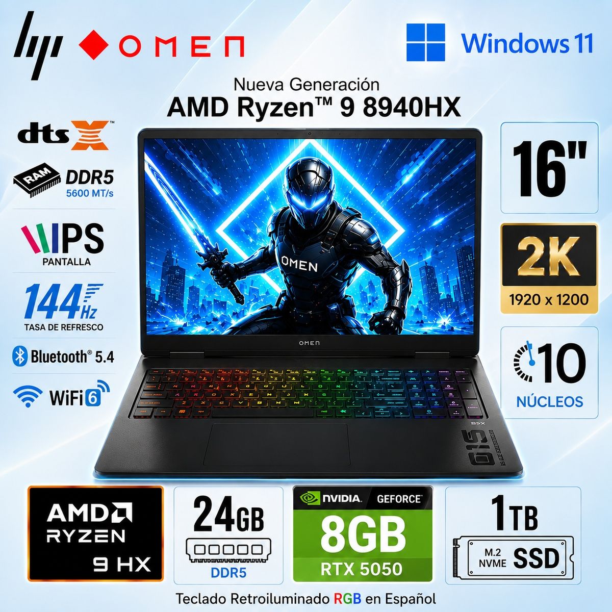 HP - Laptop Gamer HP OMEN 16 Ryzen 9 8940HX 24GB 1TB SSD RTX 5060 8GB 16" WUXGA 16-AP0008LA