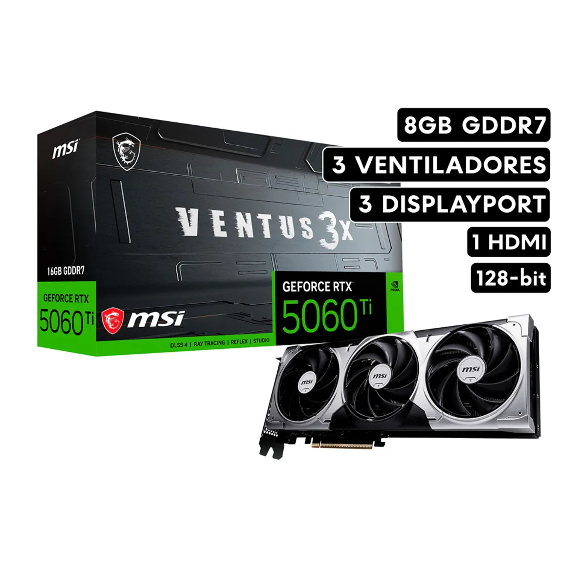 Msi - TARJETA DE VIDEO MSI VENTUS NVIDIA GEFORCE RTX 5060TI 8GB DDR7