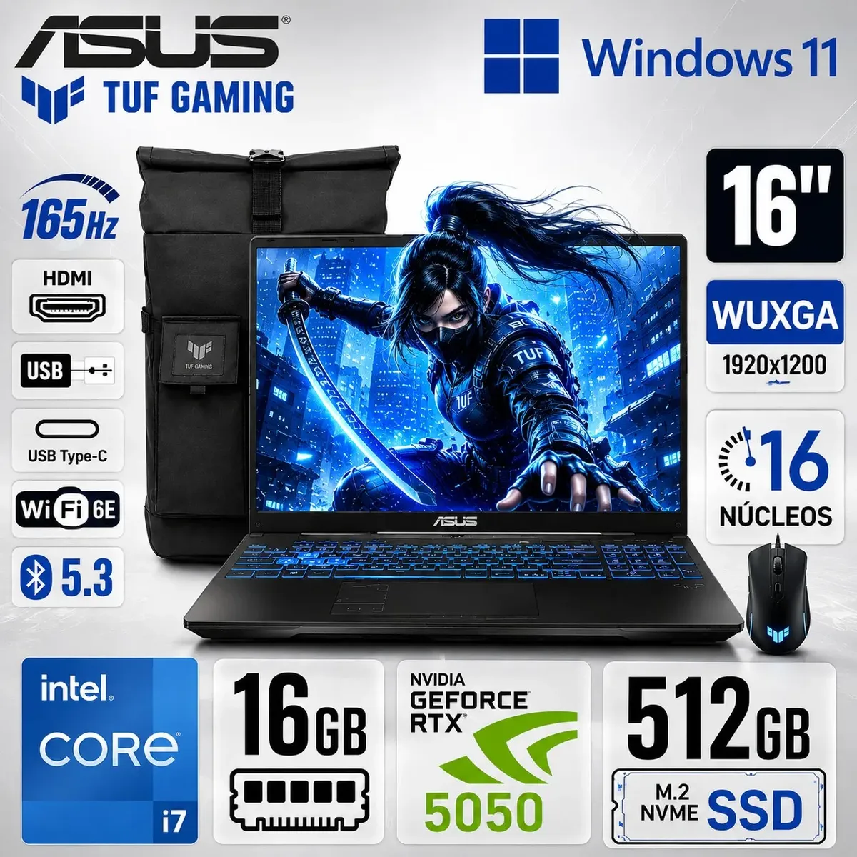 ASUS - Laptop Gamer ASUS TUF F16 Core i7 16GB 512GB SSD RTX 5050 8GB 16" 165Hz FX608JH-RV314