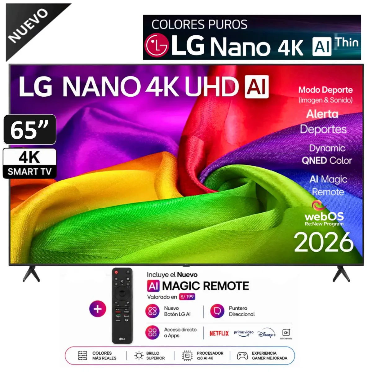 Televisor LG 65" NANO UHD 4K AI Smart TV  65NU800BPSBQ - 2026, marca LG - Foto Principal