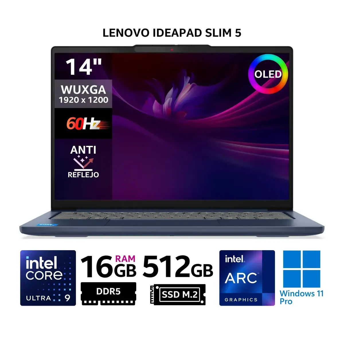 LENOVO - Laptop Lenovo IdeaPad Slim 5 14IMH10, 14" OLED WUXGA, Core Ultra 9 185H, RAM 16GB, SSD 512GB, Win 11
