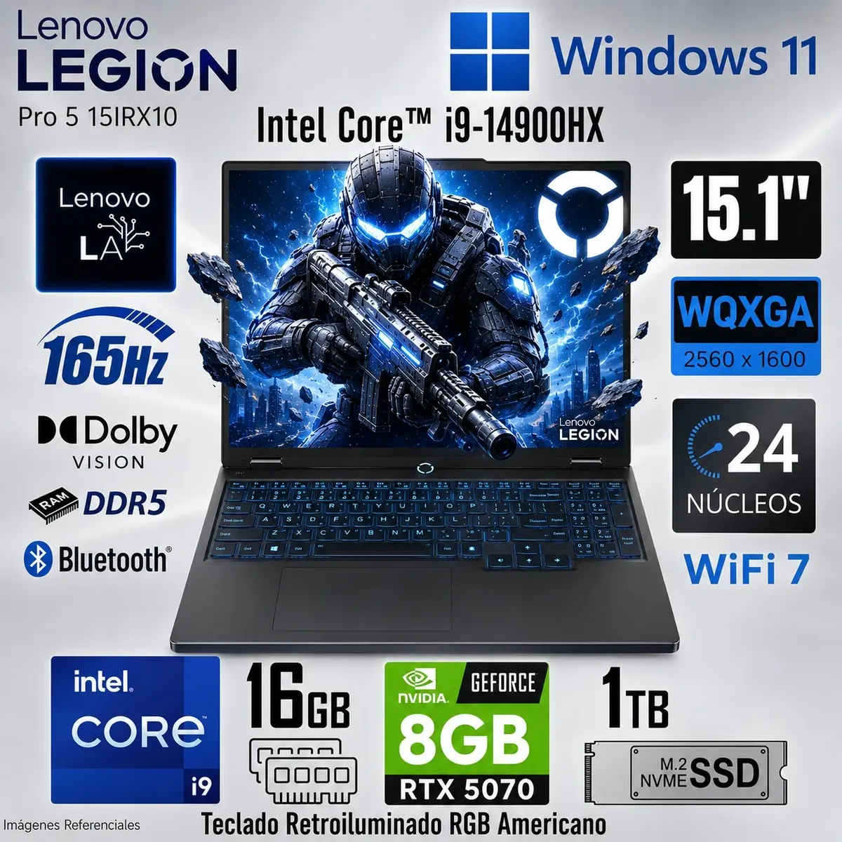 LENOVO - Laptop Lenovo Legion 5 15IRX10 83LY0007US Intel Core i9-14900HX 16GB RAM 1TB SSD RTX 5070  83LY0007US