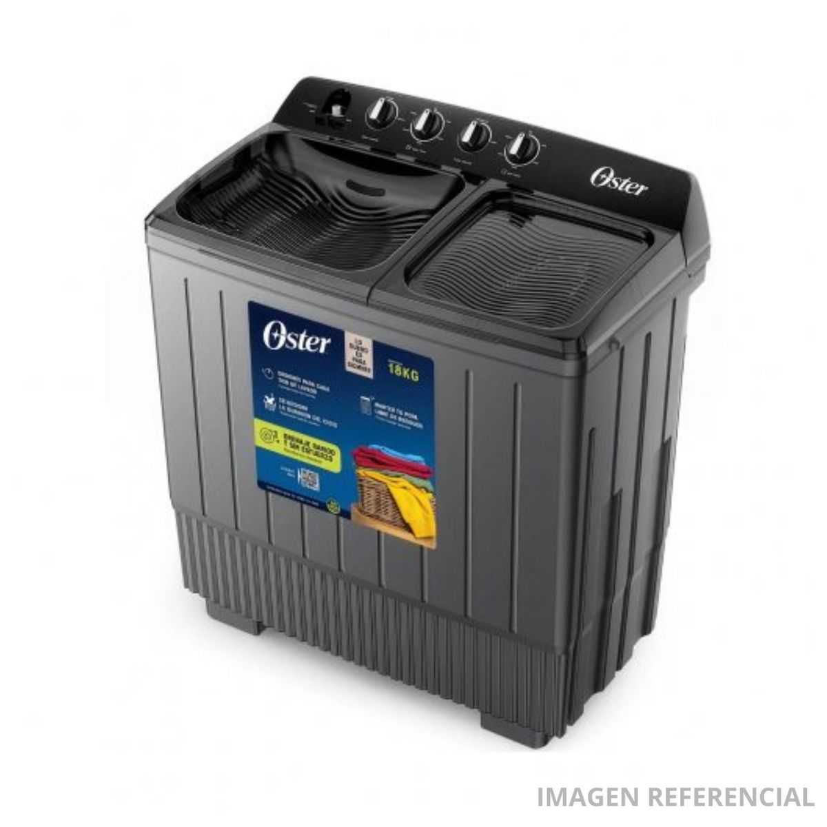 OSTER - Lavadora Semiautomática de Doble Tina Oster 18 kg Negra OS-PSAWMX18B