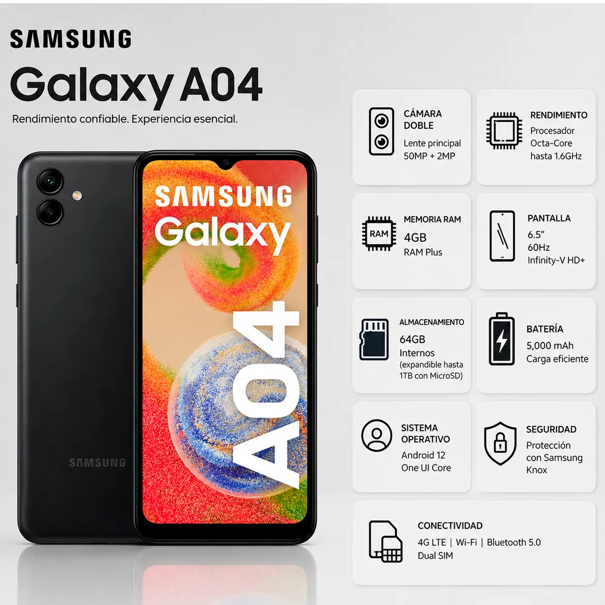 Celular Samsung A04 4GB 64GB Negro, marca SAMSUNG - Foto Principal