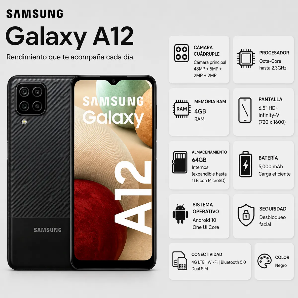 SAMSUNG - Celular SAMSUNG A12 4GB - 64GB Negro