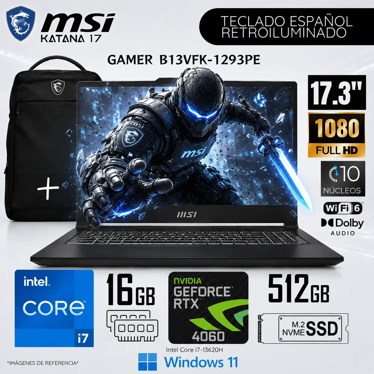 Msi - Laptop Gamer MSI Katana 17 Intel Core i7 16GB 512GB SSD RTX 4060 8GB 17.3"   B13VFK-1293PE   +MOCHILA
