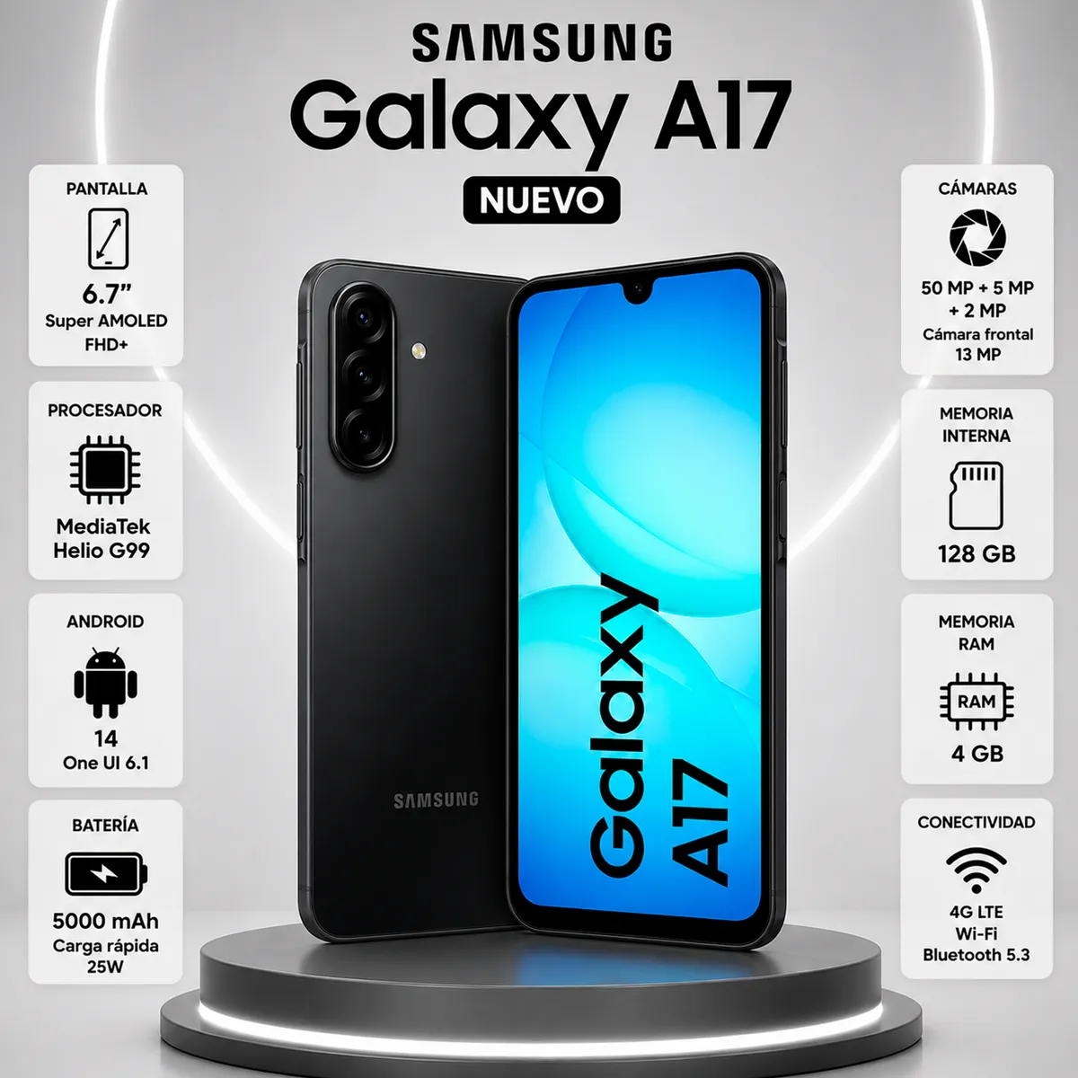 SAMSUNG - Celular Galaxy A17 4GB RAM 128GB Negro