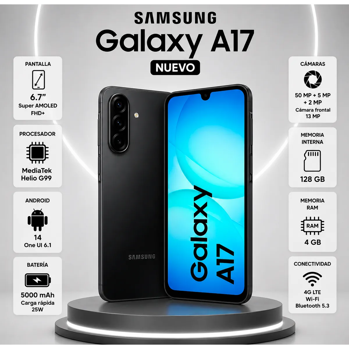 SAMSUNG - Celular Galaxy A17 4GB RAM 128GB Negro