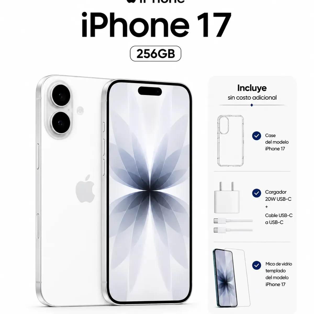 APPLE - Apple iPhone 17 256GB eSIM cargador  + Mica + Case