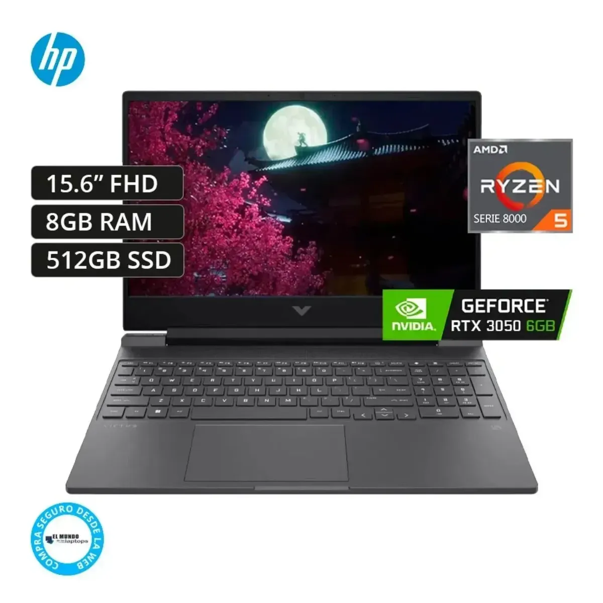 HP Victus 15-fb2002la Ryzen 5-8645HS, 8GB RAM, 512GB SSD, RTX 3050 6GB, 15.6″ FHD, Windows 11., marca HP - Foto Principal