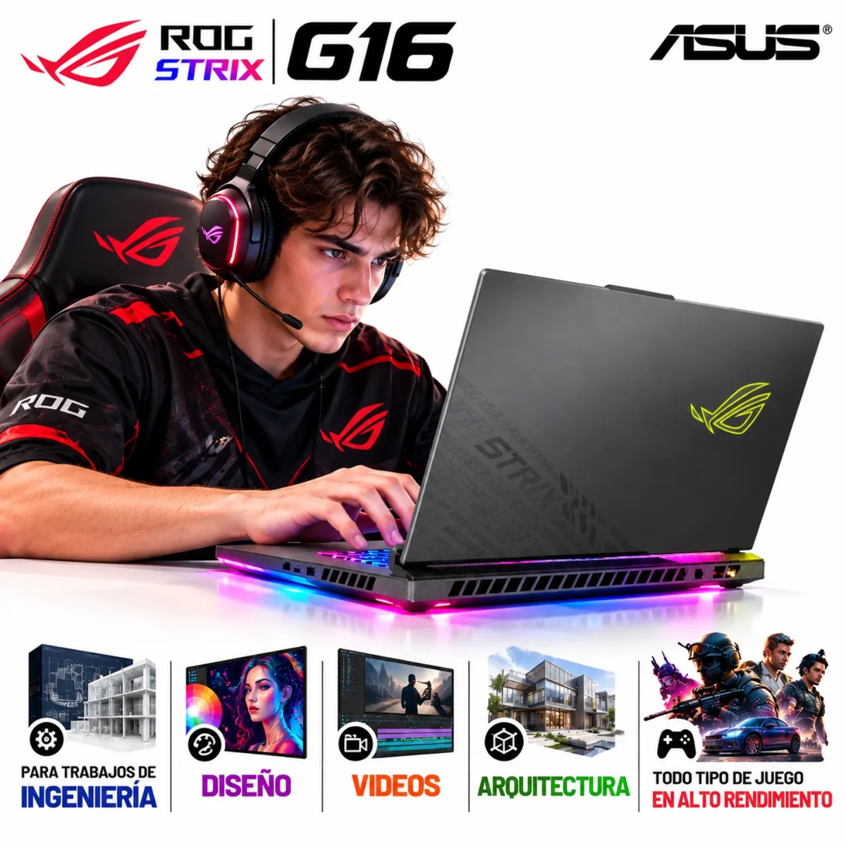 ASUS - Asus ROG Strix G16 ,  Ryzen 9-8940HX, 16GB RAM, 1TB SSD, RTX 5070 8GB, 16″ WUXGA, Windows 11