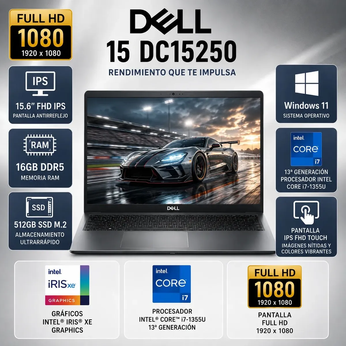 Dell - Laptop Dell 15 Intel Core i7-1355U 16GB 512GB SSD 15.6" FHD Touch Dell 15 LDC15250-7427