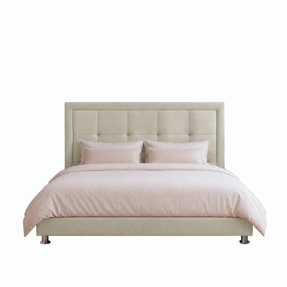 MUEBLES MACRUMO - Cama Tapizada Madrid - 1.5 plz - Beige Claro
