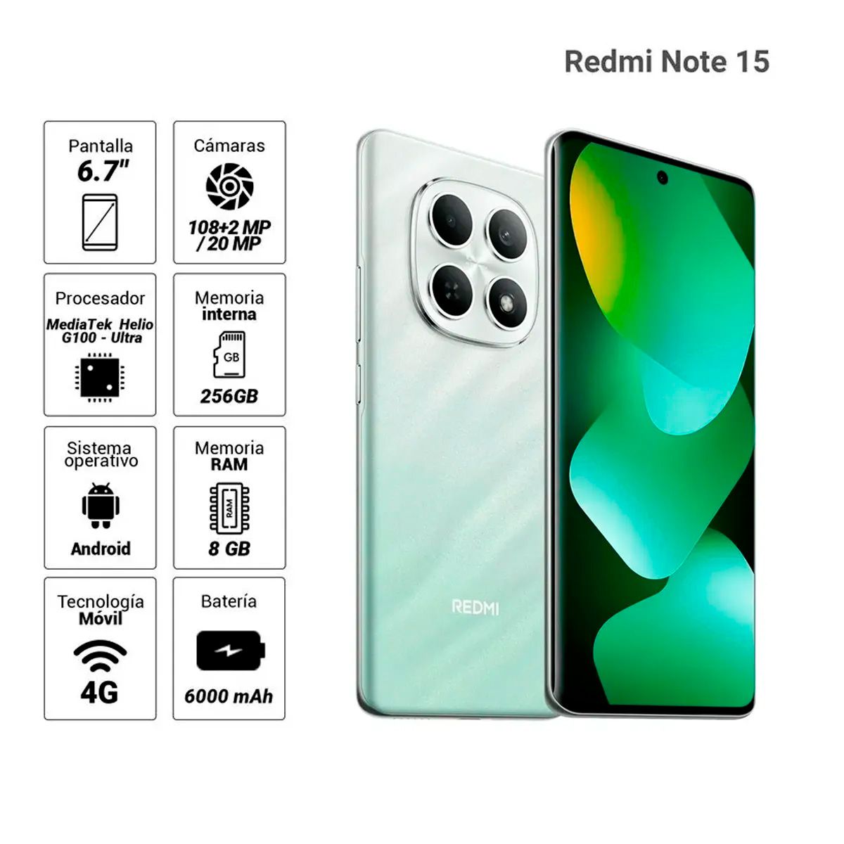 CELULAR REDMI NOTE 15 4G 8GB 256GB VERDE BOSQUE., marca XIAOMI - Foto Principal