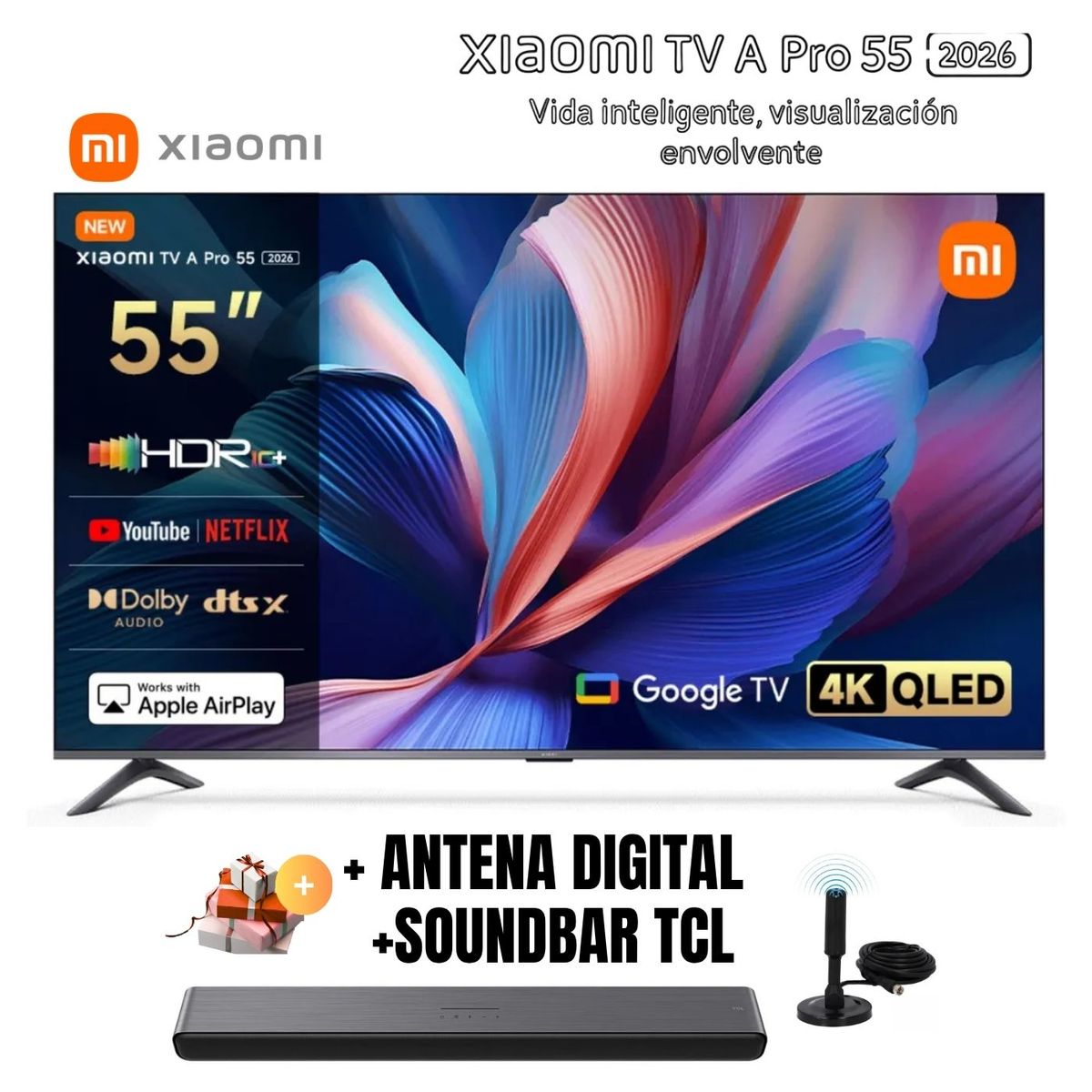 XIAOMI - Televisor Smart TV XIAOMI A PRO 55'' QLED UHD 4K GoogleTV 2026 + Ant + Soundbar TCL