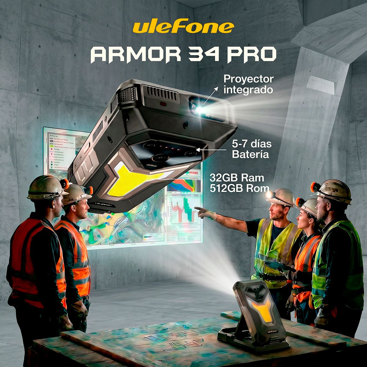 GENERICO - Armor 34 Pro - Celular con Proyector, aguanta Agua y Golpes, Batería 5 días