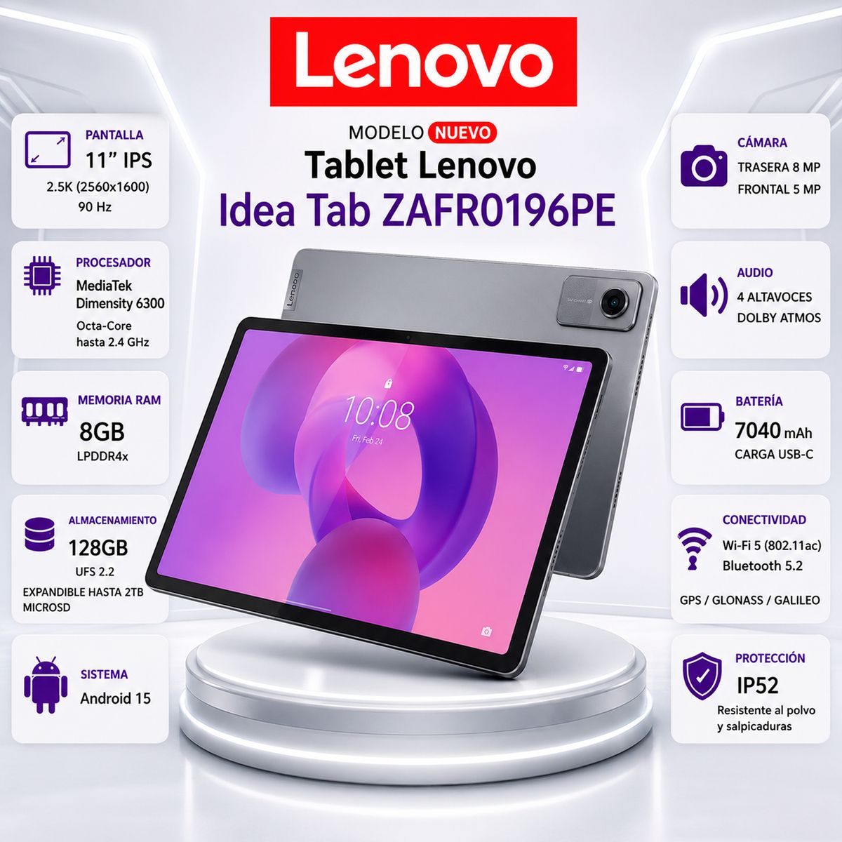 LENOVO - Tablet Lenovo Idea Tab ZAFR0196PE 11" 2.5K (2560x1600) IPS, 8GB RAM LPDDR4x, 128GB UFS 2.2