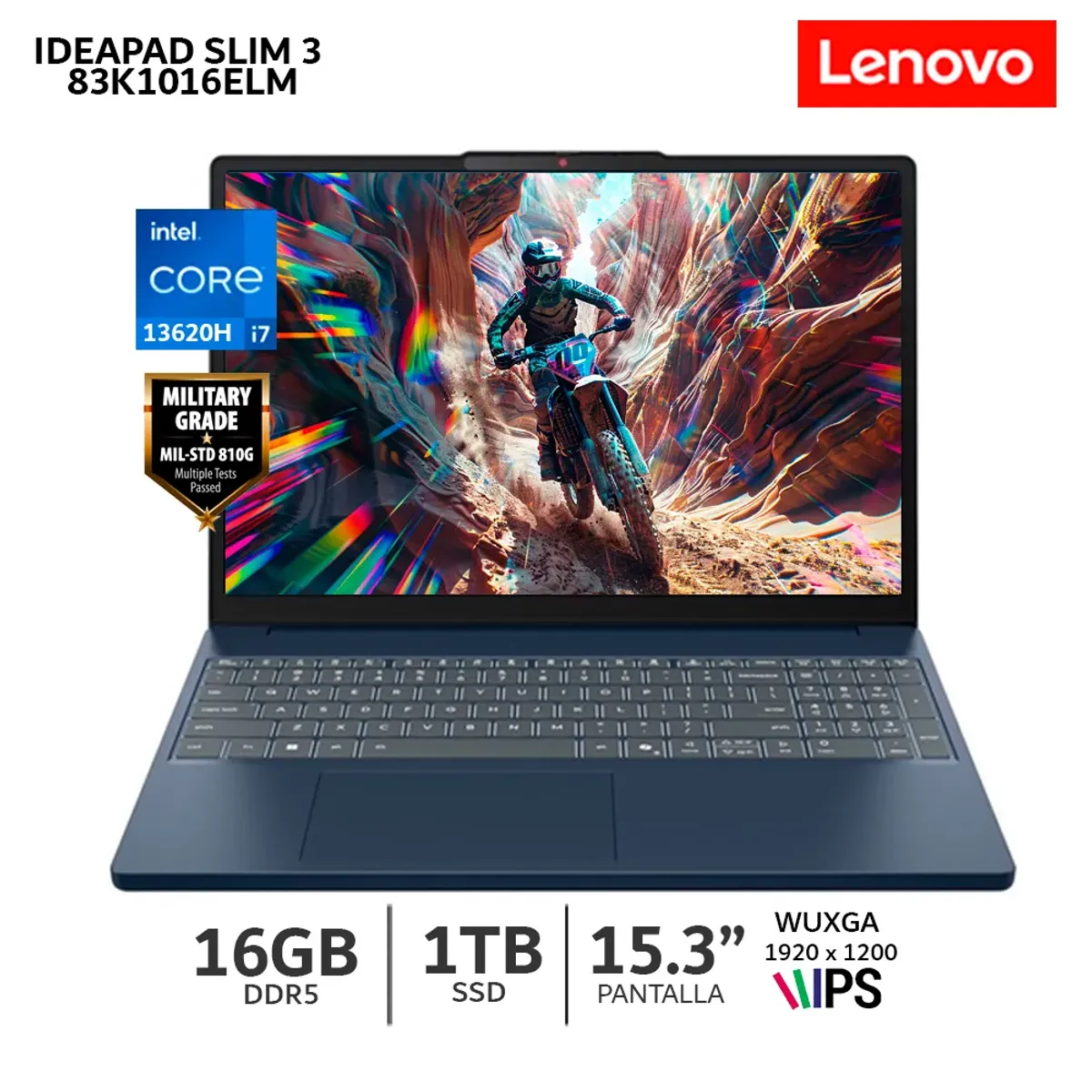 Laptop Lenovo IdeaPad Slim 3 15IRH10 Ci7 13620H 16Gb Ram 1Tb SSD 15.3 WUXGA IPS-83K1016ELM., marca LENOVO - Foto Principal