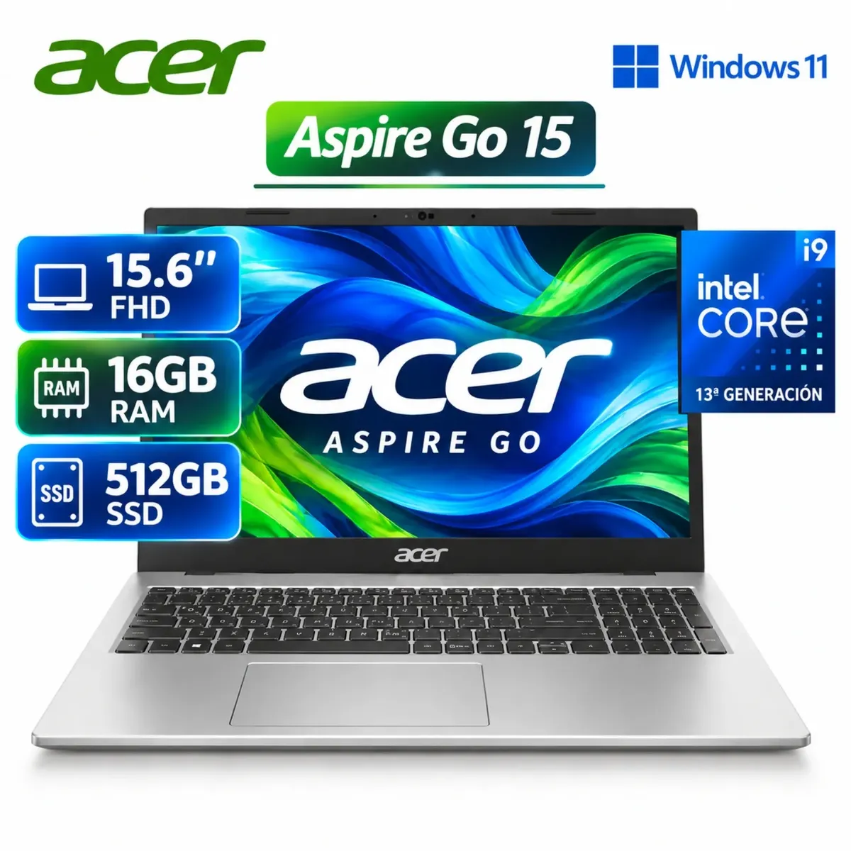 ACER - Acer Aspire Go 15 AG15-72P-98WN Core i9-13900H, 16GB RAM, 512GB SSD, 15.6″ FHD, Windows 11