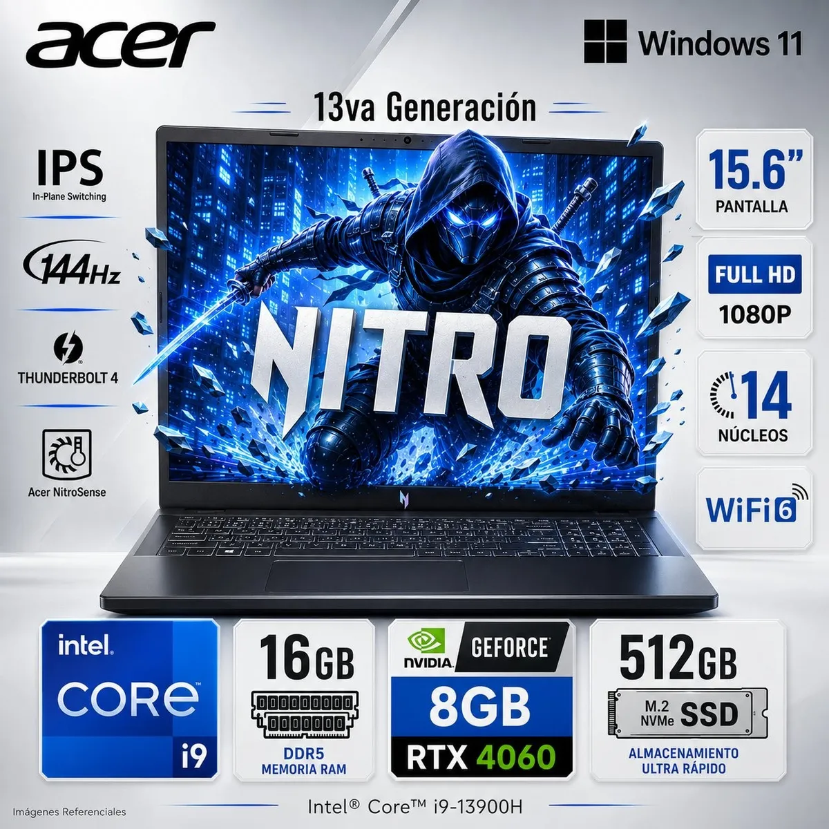 ACER - LAPTOP ACER NITRO V 15 ANV15-51-93PU CORE I9-13900H  15.6 RAM 16GB, 512GB, RTX 4060 8GB