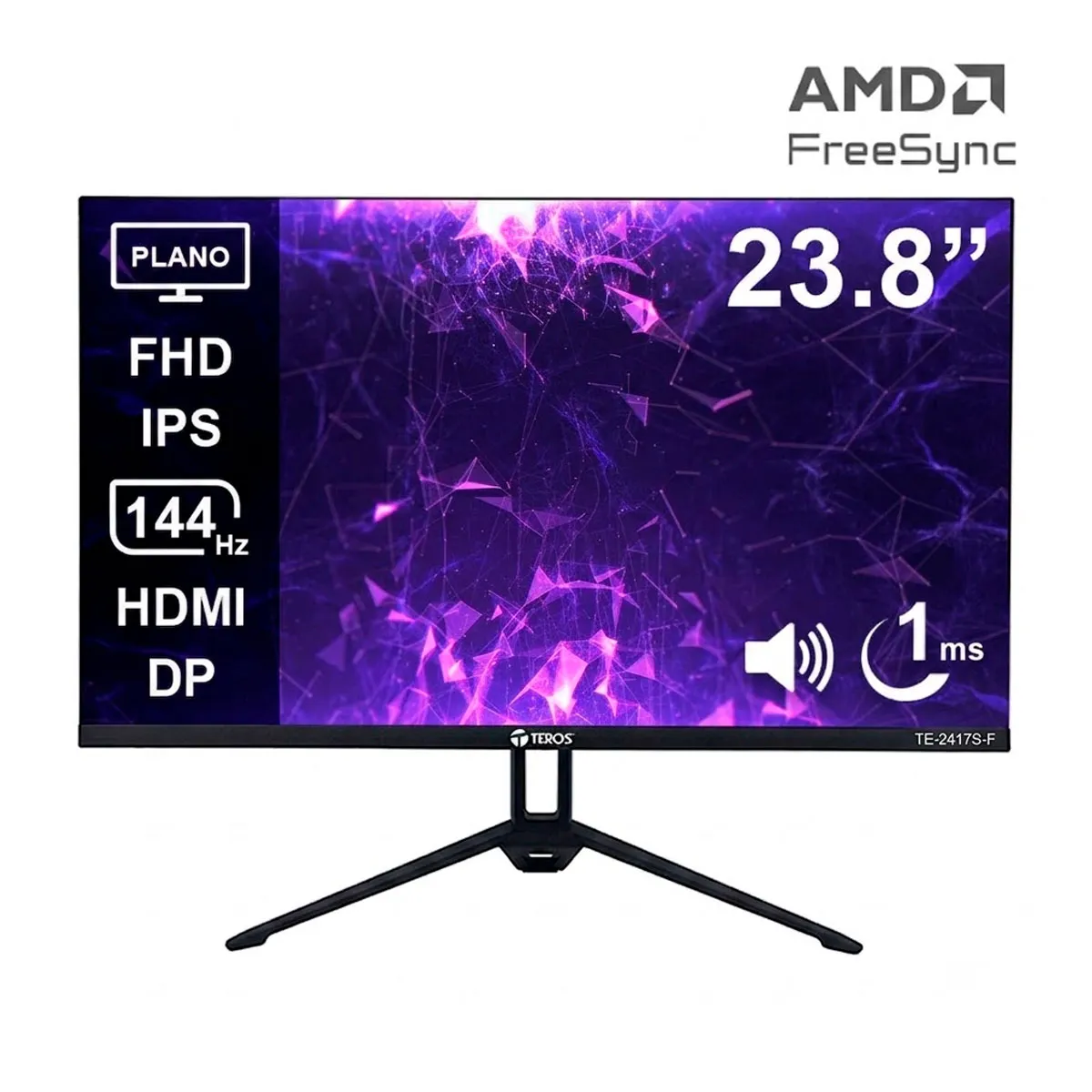 Monitor para Oficina y Gaming Teros TE-2417S 24 FHD IPS 144Hz 1ms, FREESYNC, marca Teros - Foto Principal