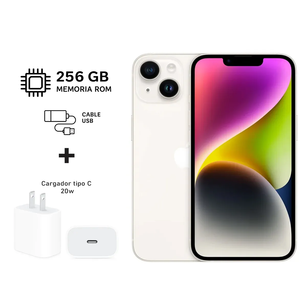 APPLE - Apple Iphone 14 Plus 256gb Blanco + Kit de carga. Reacondicionado A2649