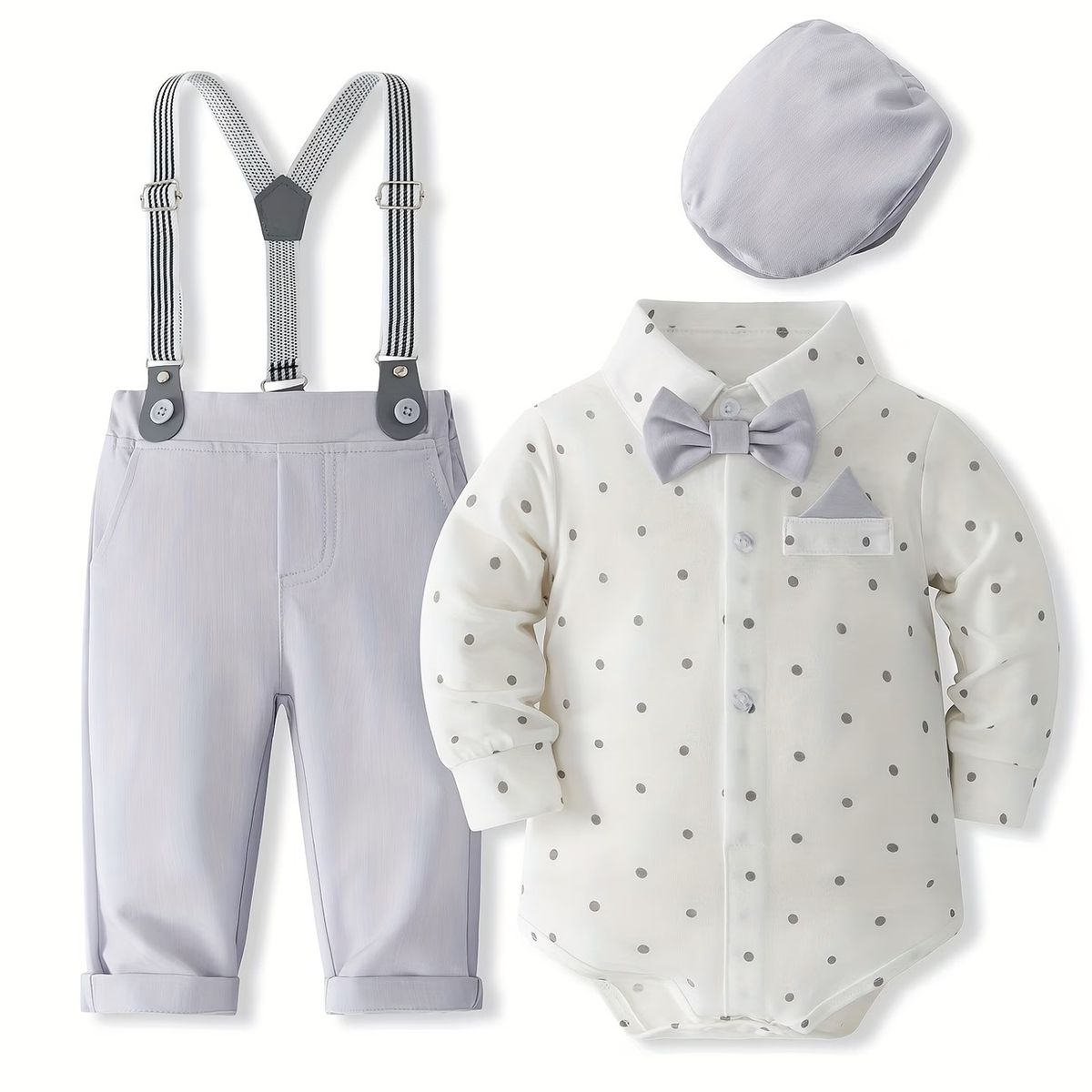 GENERICO - Traje Terno de Niño bebe - Pantalon+ Boddy+Corbata+Tirante+ Boina