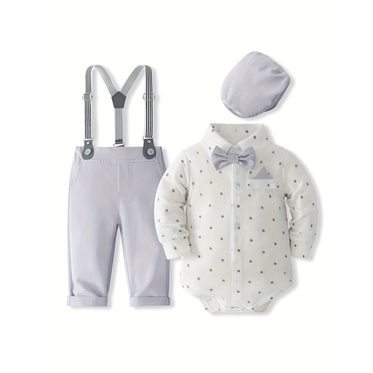 GENERICO - Traje Terno de Niño bebe - Pantalon+ Boddy+Corbata+Tirante+ Boina