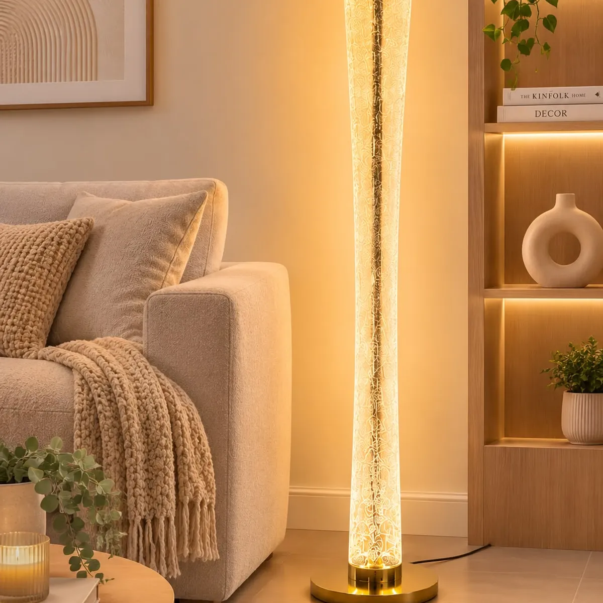 GENERICO - Lámpara de Piso LED 3 tonos de luces con Efecto Cristal Burbuja 140 cm