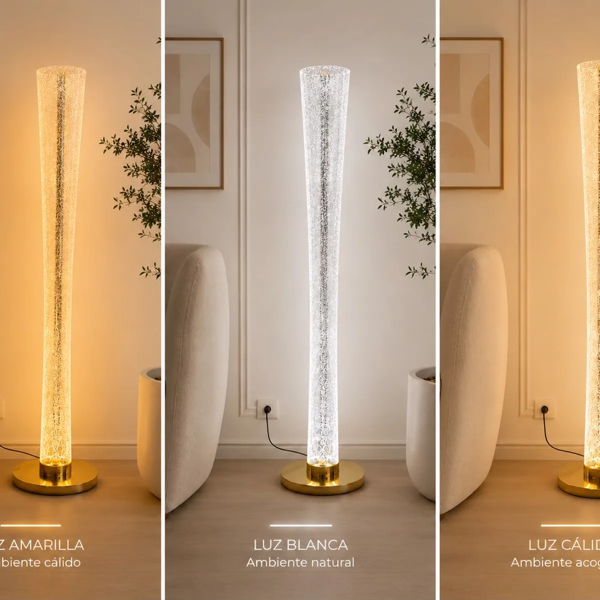GENERICO - Lámpara de Piso LED 3 tonos de luces con Efecto Cristal Burbuja 140 cm