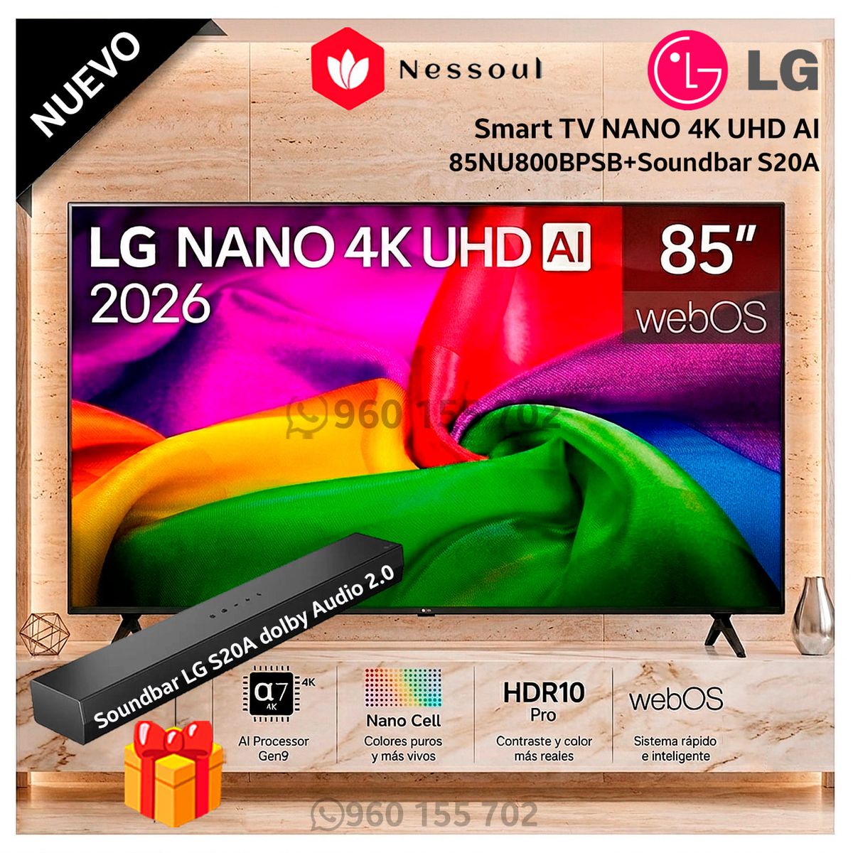 LG - Televisor LG 85 NANO 85NU800BPSB 4K UHD AI Smart TV 2026 - Modelo nuevo + soundbar LG