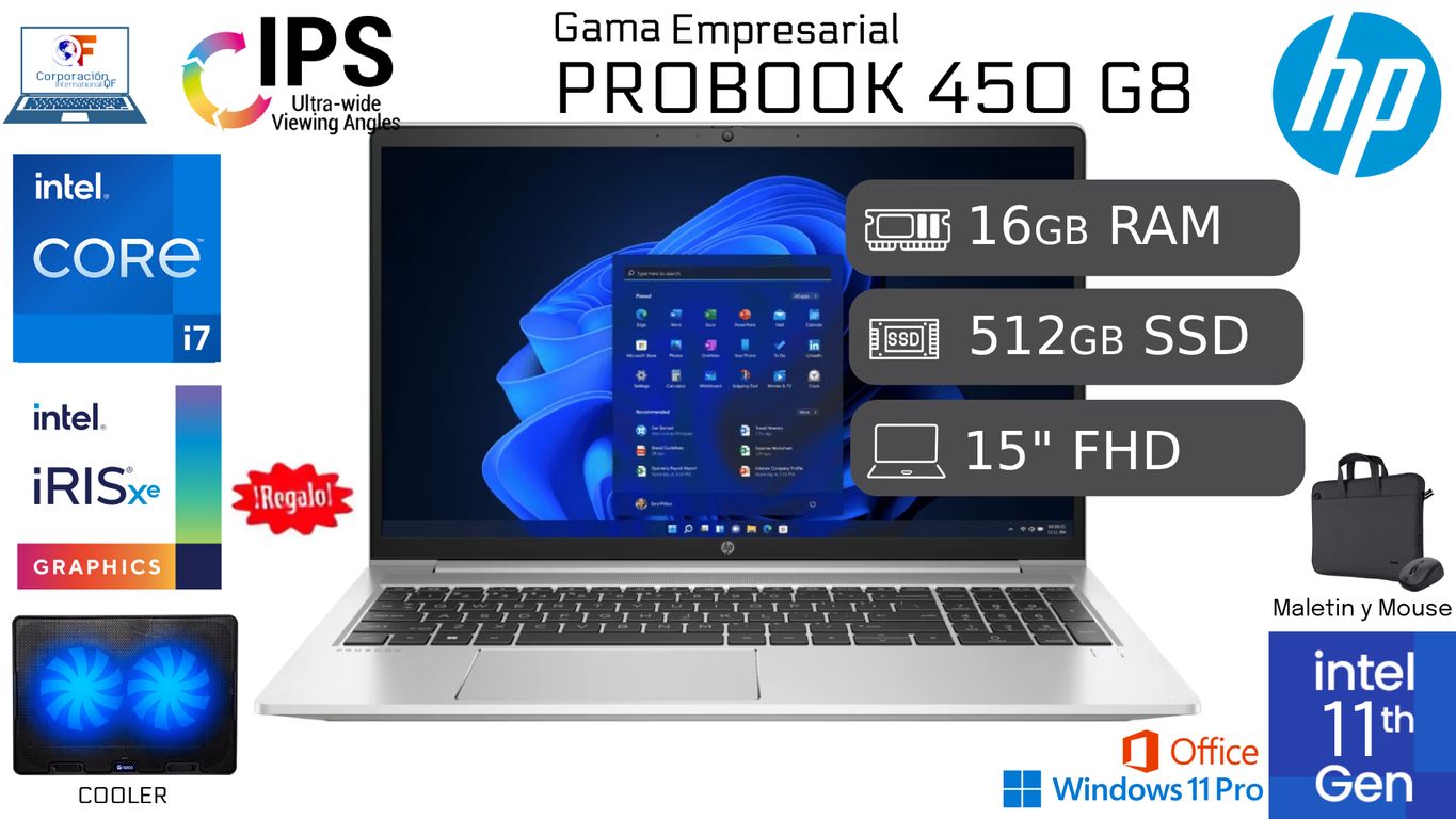Laptop HP ProBook 450 G8 i7 11va 16GB RAM 512GB SSD