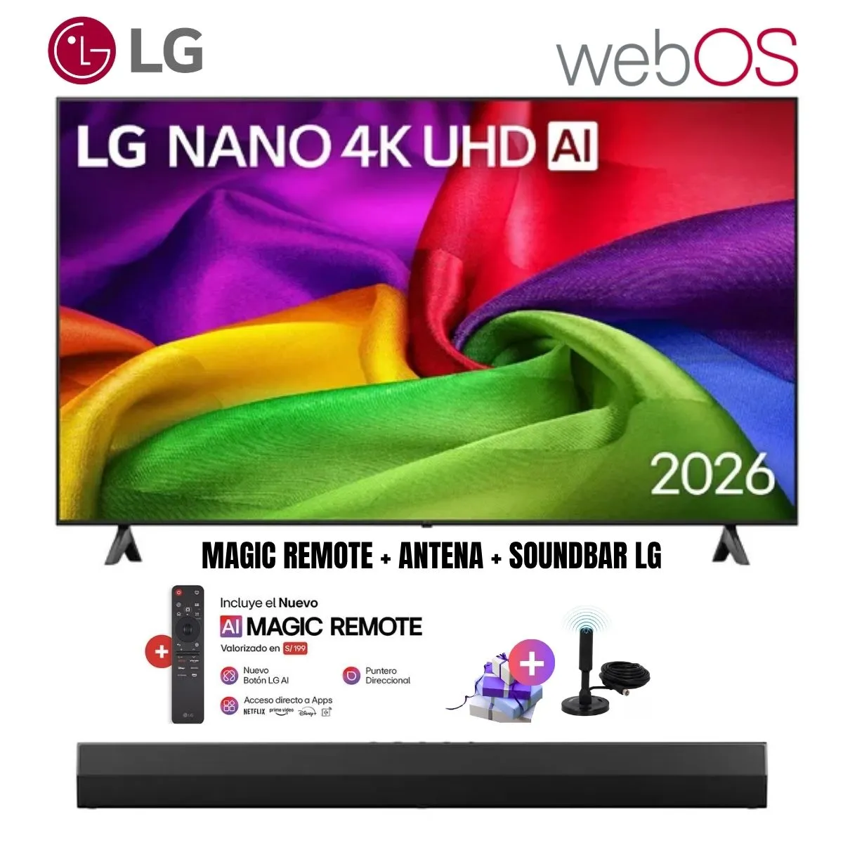 LG - Televisor Smart TV LG 85'' NANO UHD 4K WebOS 85NU800BPSB 2026 + Ant + Soundbar LG