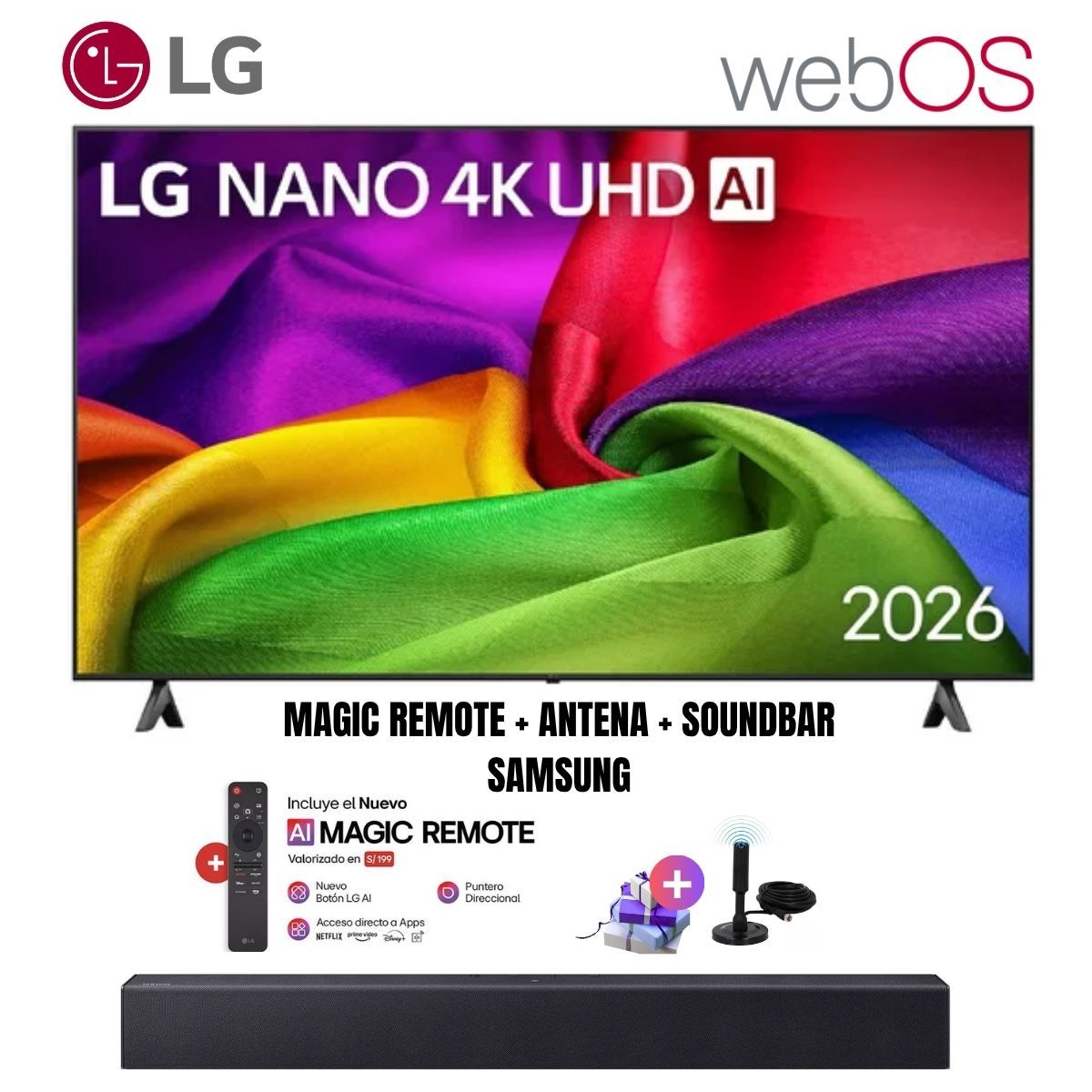 LG - Televisor Smart TV LG 85'' NANO UHD 4K WebOS 85NU800BPSB 2026 + Ant + Soundbar Samsung