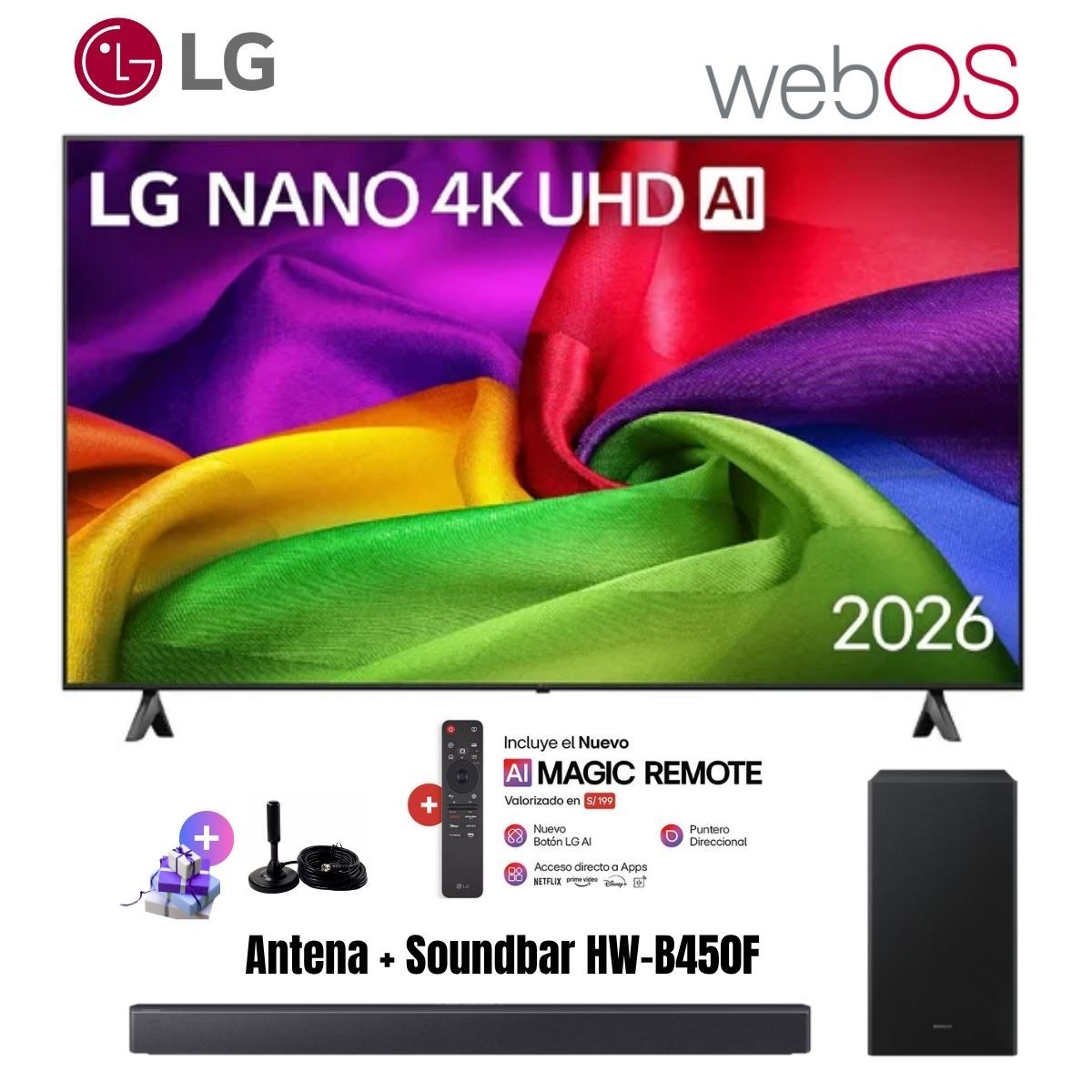 LG - Televisor Smart TV LG 85'' NANO UHD 4K WebOS 85NU800BPSB 2026 + Ant + Soundbar HW-B450F