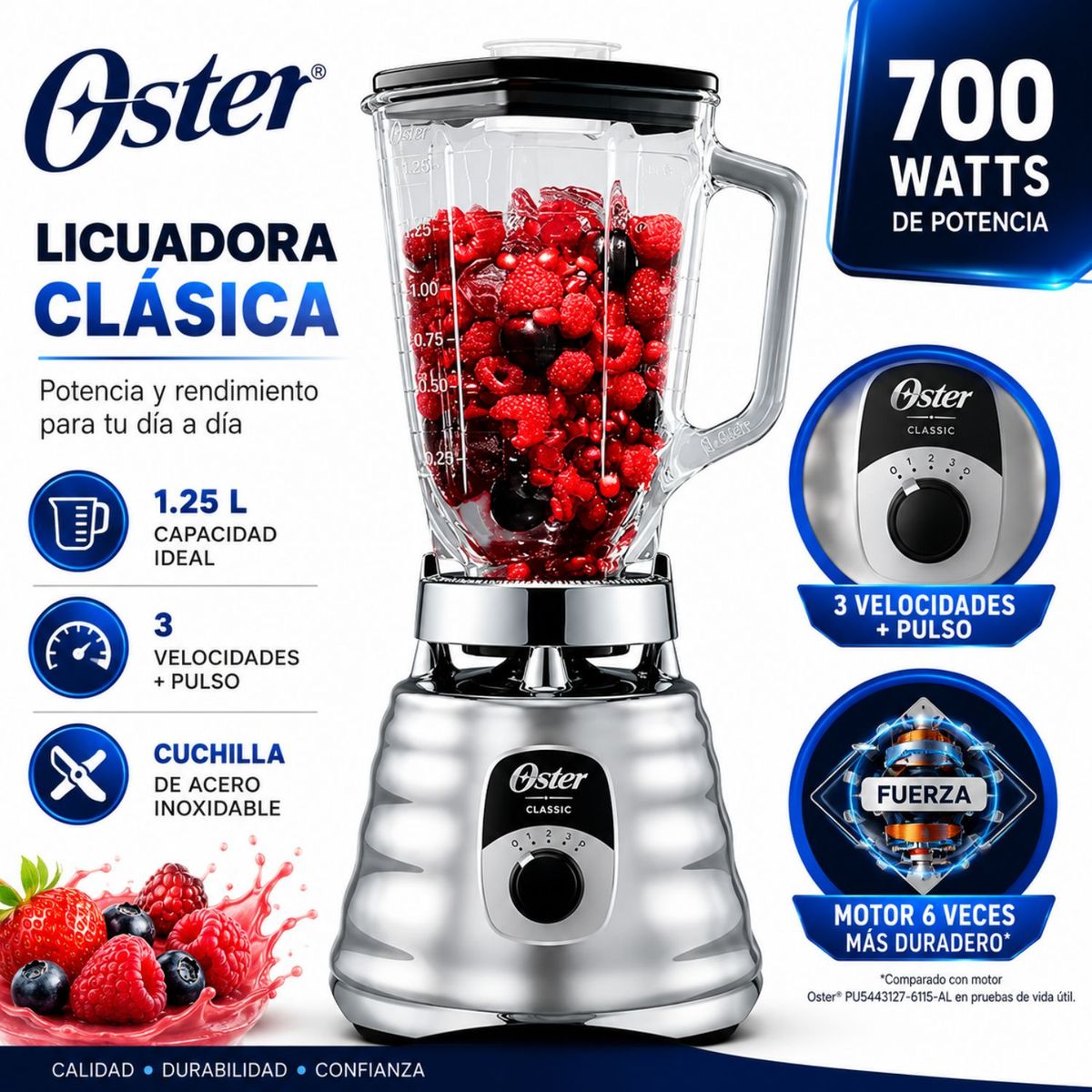 OSTER - LICUADORA OSTER  BLST4655 700 WATTS 3 VELOCIDADES CROMADO