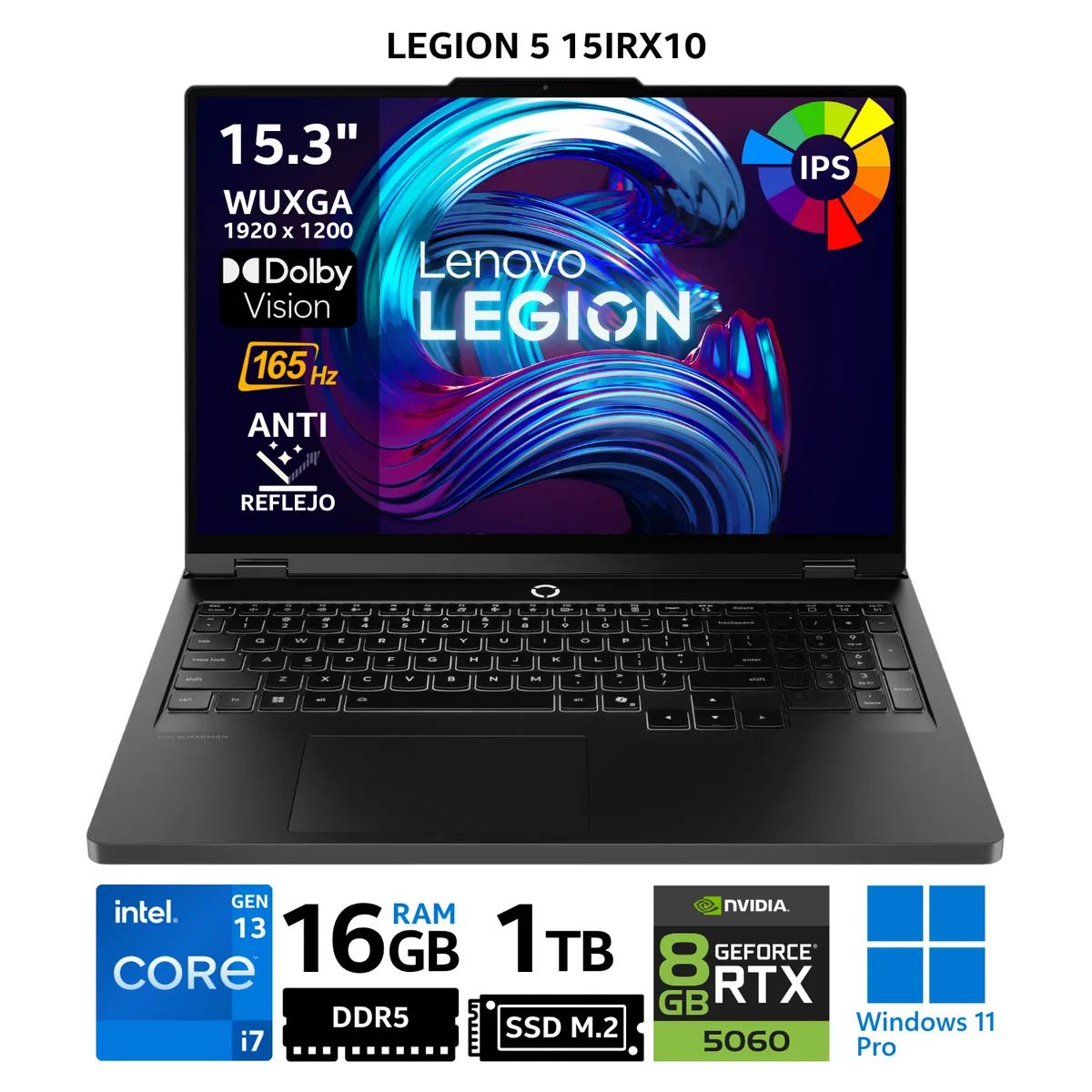 LENOVO - Laptop Lenovo Legion 5 15IRX10, 15.3" WUXGA IPS, Core i7 13650HX, RAM 16GB, SSD 1TB, RTX 5060, Win11