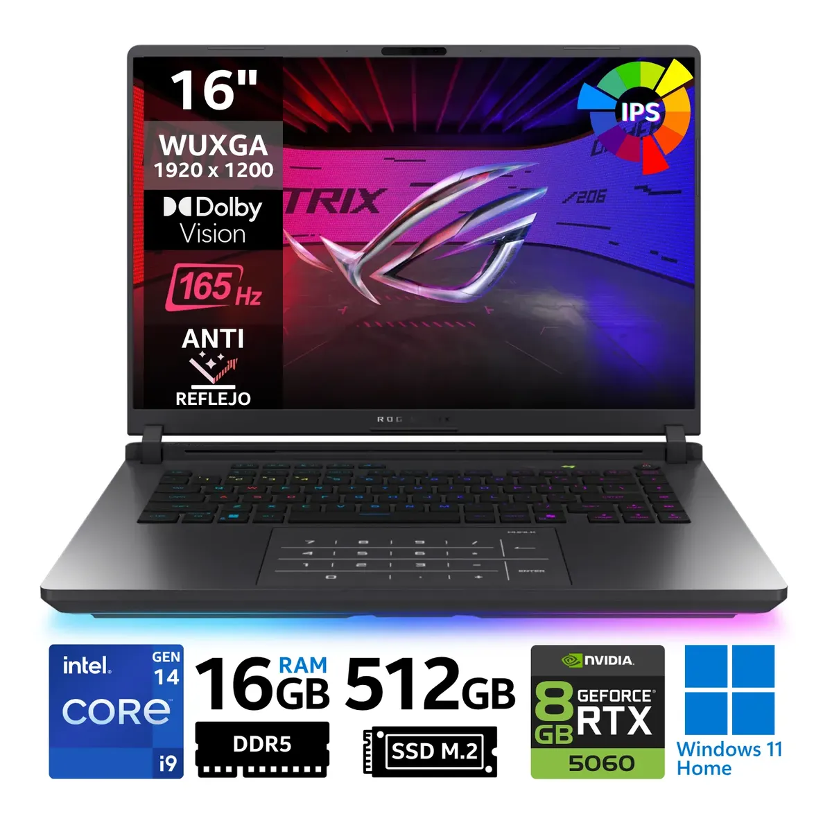 ASUS - Laptop ASUS ROG Strix G16, 16" WUXGA IPS, Core i9 14900HX, RAM 16GB, SSD 512GB, RTX 5060, Windows 11.