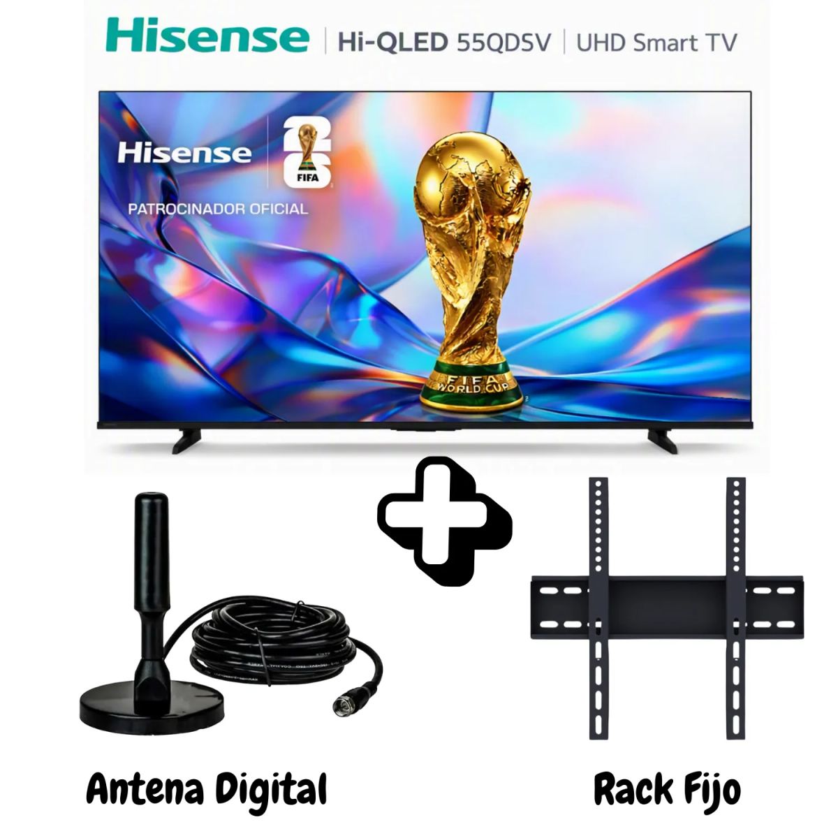 Hisense - Televisor Hisense 55 pulgadas HI - QLED 4K UHD VIDDA 55QD5SV + Antena Digital + Rack Fijo Gratis