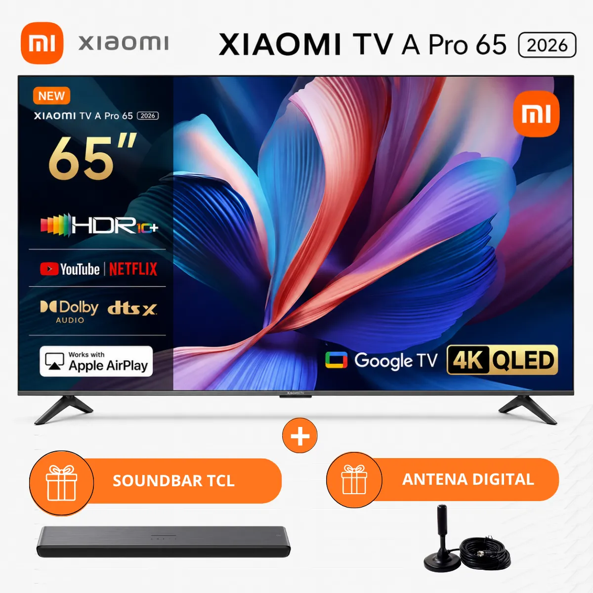 XIAOMI - Televisor Smart TV Xiaomi A Pro QLED 65" 4K UHD Google TV 2026+ Antena + Soundbar TCL