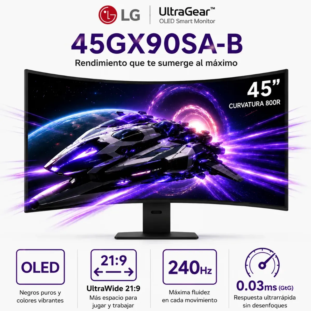 LG - MONITOR GAMING LG 45GX90SA-B 45 UltraGear OLED Curvo WQHD 240Hz NEGRO