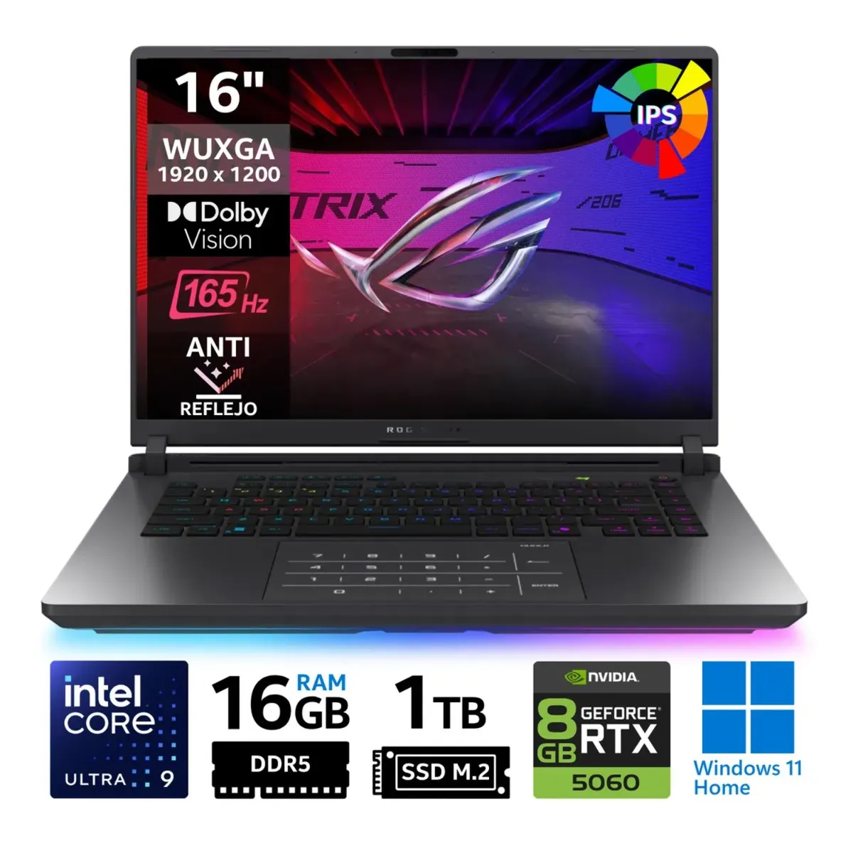 ASUS - Laptop ASUS ROG Strix G16 G615LM-DS94 WQXGA Intel® Core™ Ultra 9 Serie 2 16GB RAM 1TB SSD RTX™ 5060