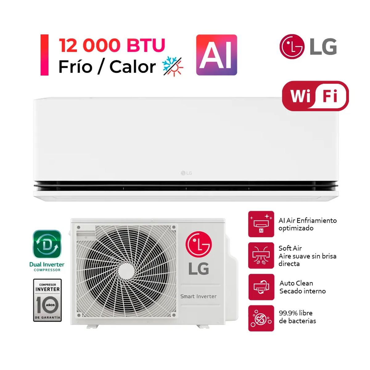 LG - DUALCOOL Aire Acondicionado Inverter 12000 BTU Función frío calor con IA